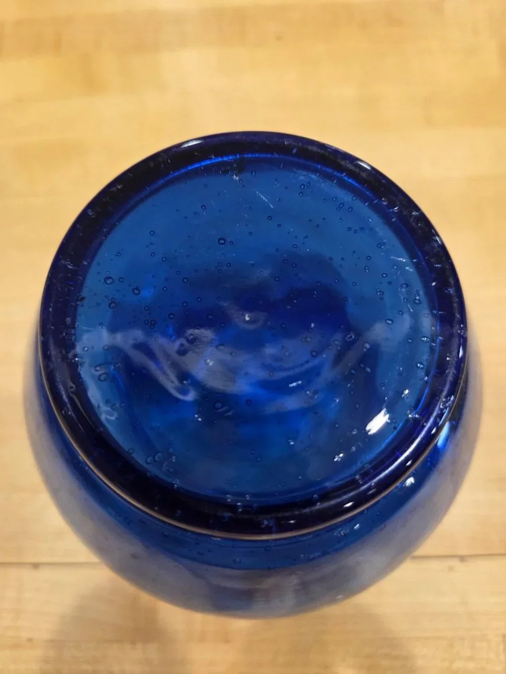 Vintage Pilgrim Glass Cobalt Blue Seeded Bubble Ruffled Rose Bowl Vase